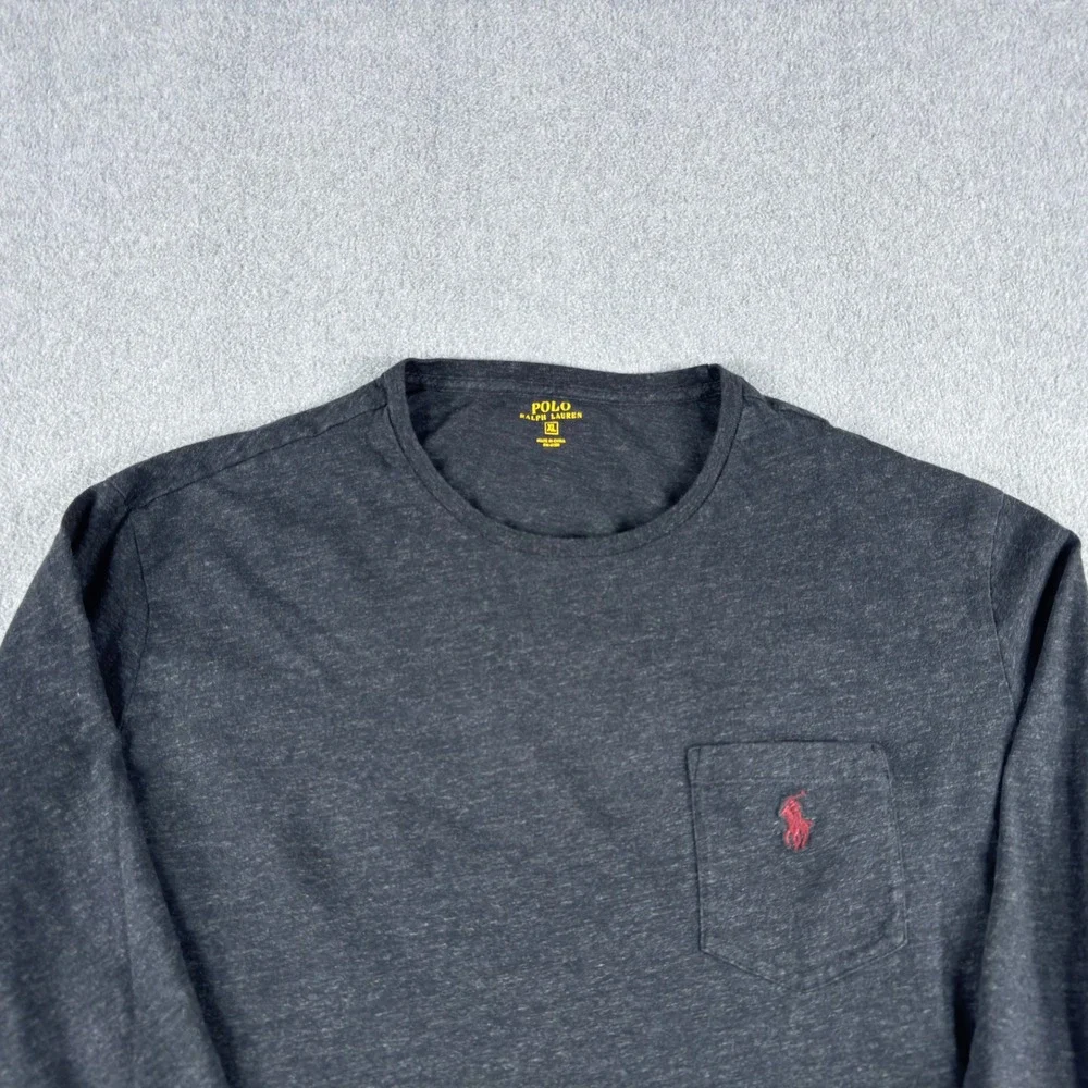 Polo‎ Ralph Lauren Shirt Mens XL Gray Charcoal Long Sleeve Pocket Red Pony